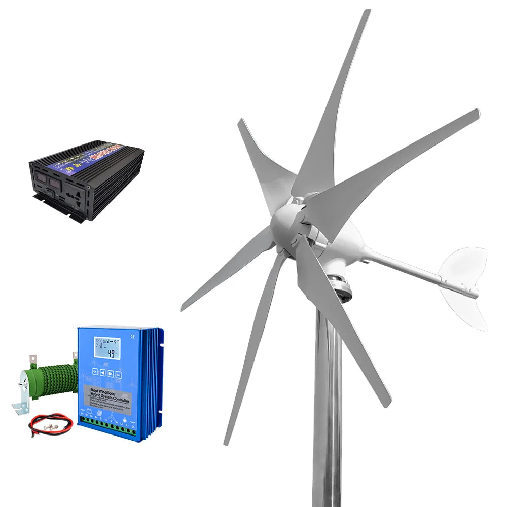 Windturbine - Windmolen - Windturbine Generator - Windenergie - 5000W - 24V - met Off Grid Systeem - 6 Messen - Stille en Efficiënte Energieoplossing - voor Thuisgebruik en Autonome Installaties