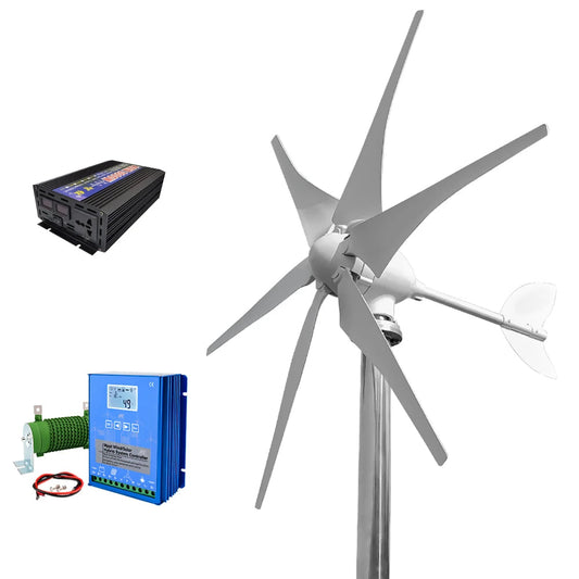 Windturbine - Windmolen - Windturbine Generator - Windenergie - 5000W - 12V - met Off Grid Systeem - 6 Messen - Stille en Efficiënte Energieoplossing - voor Thuisgebruik en Autonome Installaties