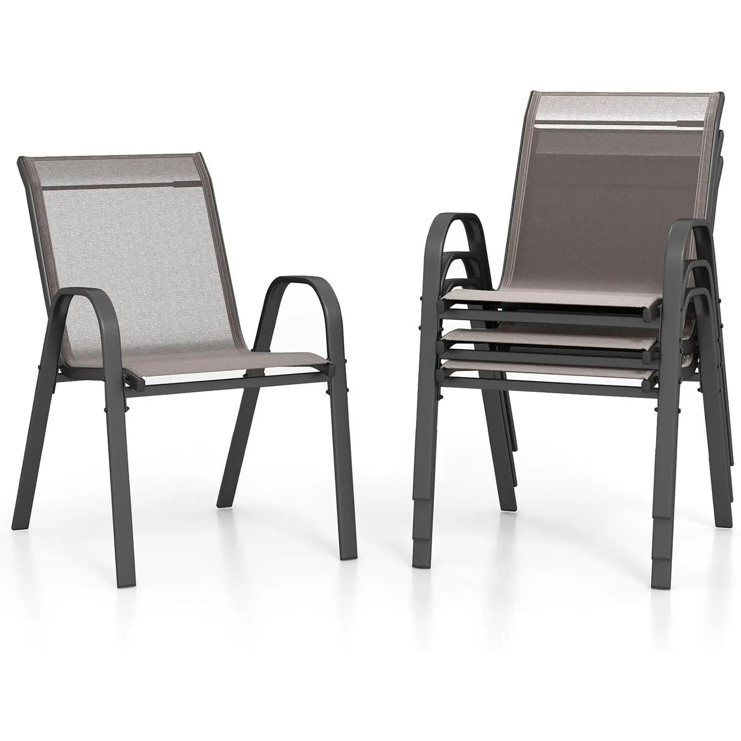 4-delige stapelbare tuinstoelenset met armleuningen – metalen frame – textilene – balkonstoelen – grijs – 150 kg draagvermogen