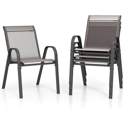 4-delige stapelbare tuinstoelenset met armleuningen – metalen frame – textilene – balkonstoelen – grijs – 150 kg draagvermogen