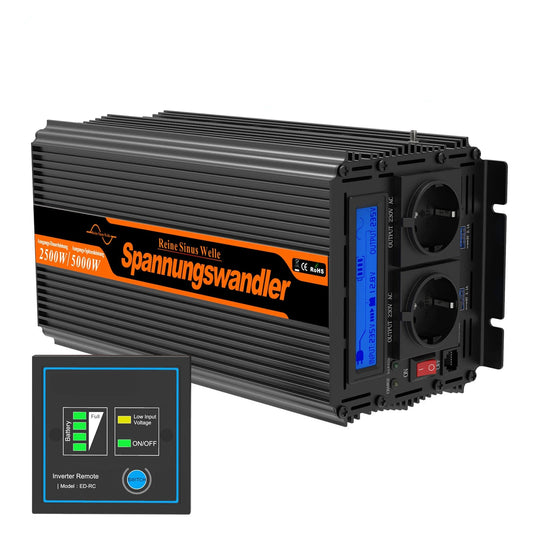 Omvormer – Stroomomzetter – Inverter – Spanningsomzetter – 12V Naar 230V – 2500W Continu Vermogen – Pure Sinusgolf