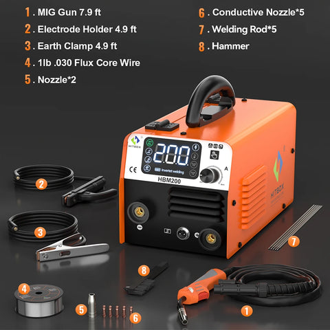 Hitbox - Lasmachine - Elektrische Lasser - Non-Gas - Halfautomatische Lasmachine - 3 in 1 MIG/LIFT TIG/MMA - Inverter Welder Synergy Tool - Voor Gasloos Solderen - Oranje