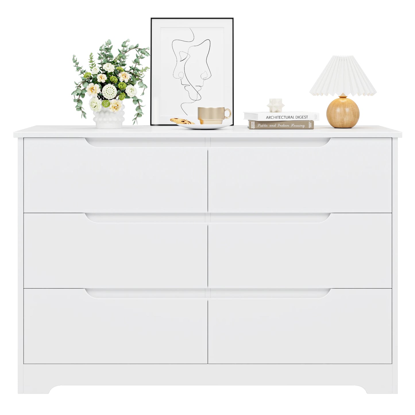 Ladekast 6 Lades – Ladekast Wit – Ladeblok – Opbergkast – Kast Slaapkamer – Modern Minimalistisch Design – Afmetingen 105x40x71 cm – Stevig MDF Metalen Rails - QUORE