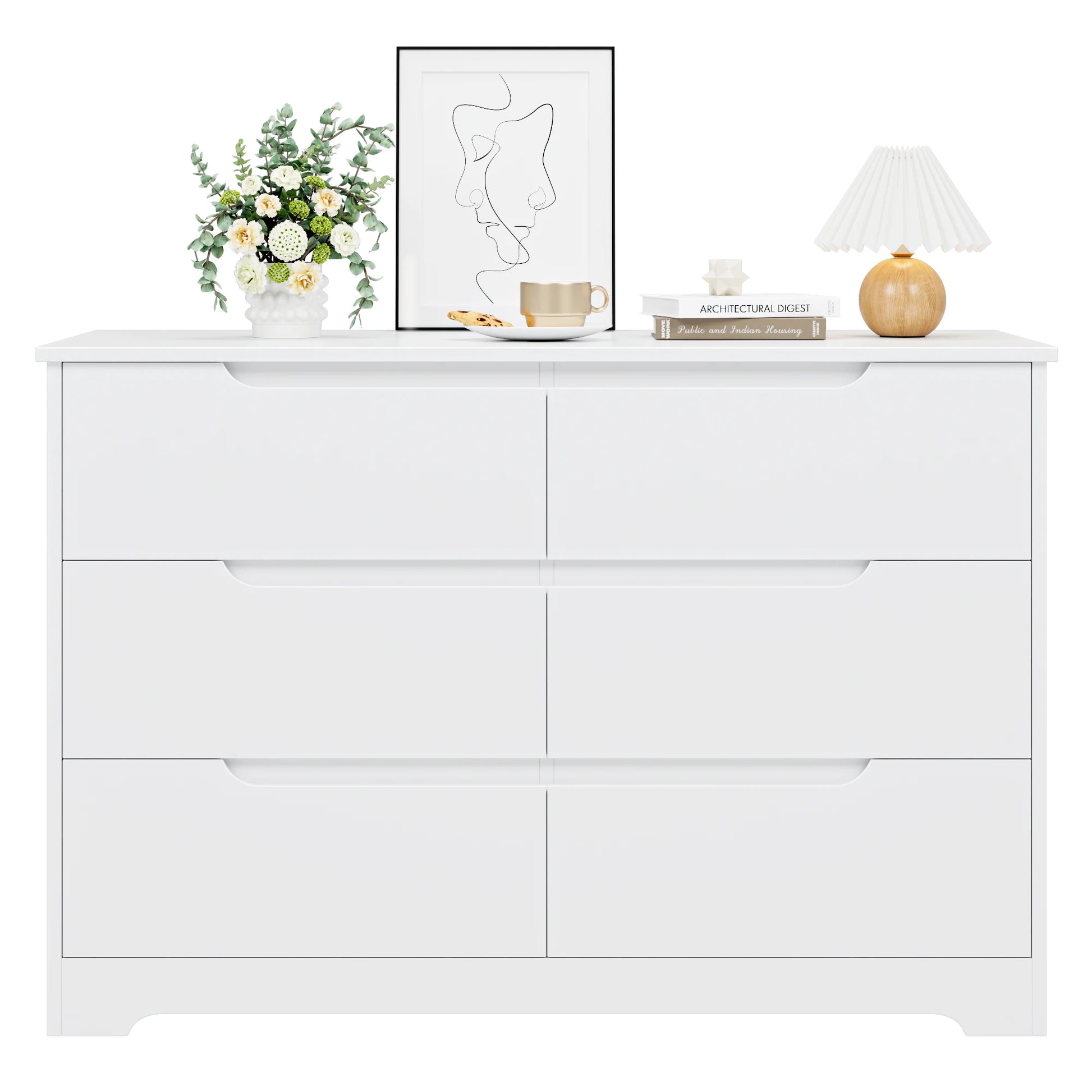 Ladekast 6 Lades – Ladekast Wit – Ladeblok – Opbergkast – Kast Slaapkamer – Modern Minimalistisch Design – Afmetingen 105x40x71 cm – Stevig MDF Metalen Rails - QUORE