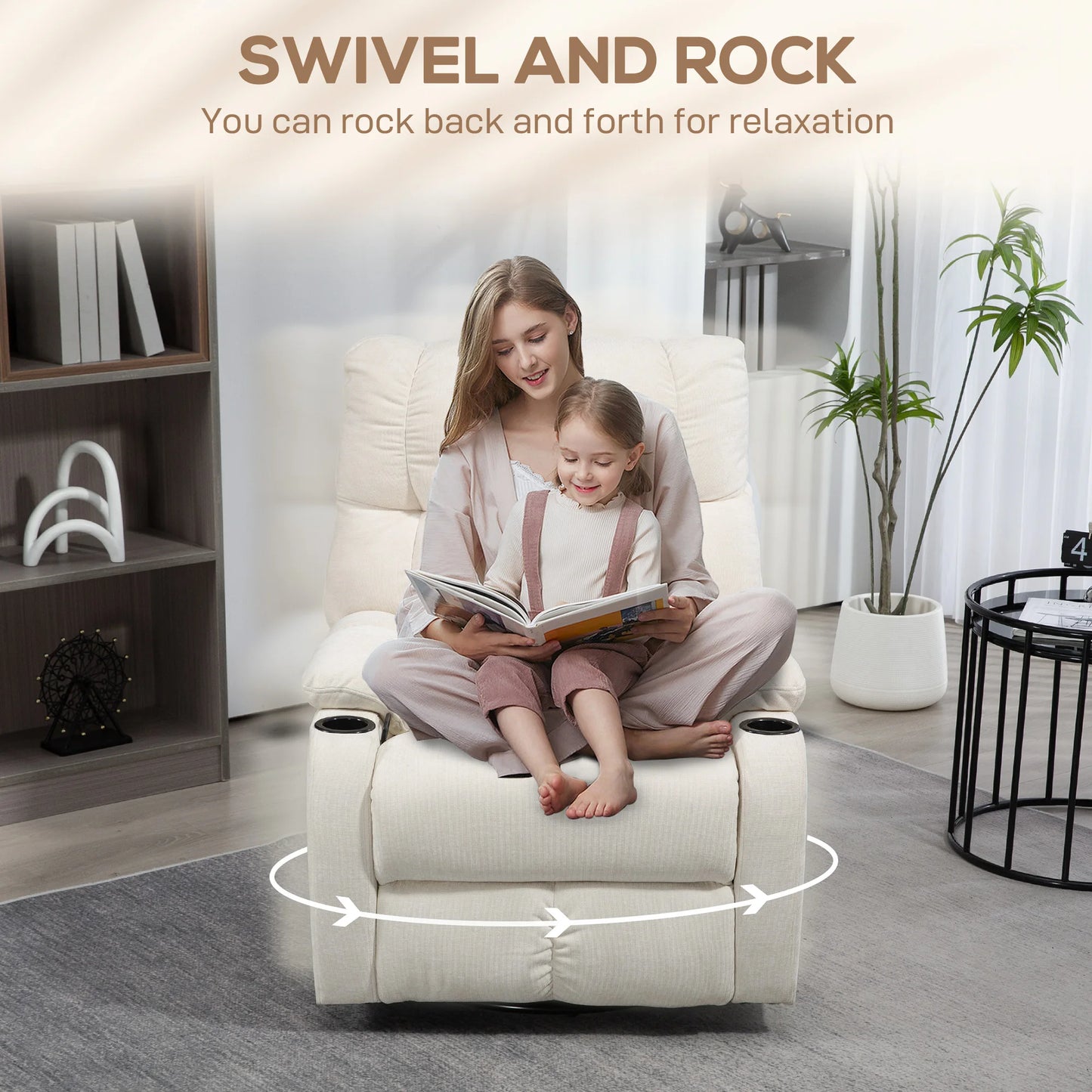 Tv-Fauteuil – Relaxstoel – Draaifauteuil – Schommelstoel – Zitfauteuil – Verstelbare Rugleuning – Uitklapbare Voetsteun