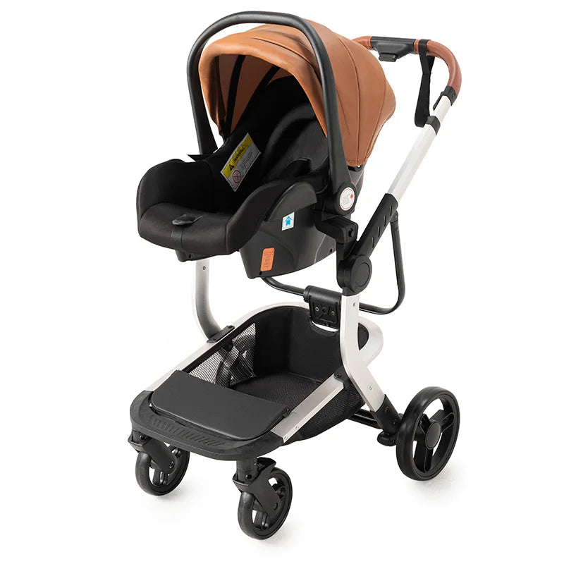 Babywagen - Kinderwagen - Buggy - Wandelwagen - 3-in-1 - met Autostoel - PU Lederen - Opvouwbare - Lichtgewicht - Voor Pasgeborenen t/m 6 Jaar - Rood