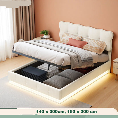 Bedframe – Bed – Ledikant – Opbergbed – Tweepersoonsbed – Velvet Hoofdeinde – Hydraulische Opbergruimte