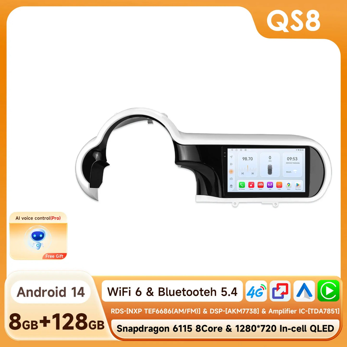9 Inch Autoradio Renault Twingo – Multimedia Speler – Carplay Draadloos – Android Auto – Navigatie Systeem – 8-Core Processor – 360° Panoramische Camera