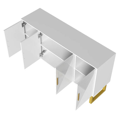 Dressoirkast – Dressoir – Opbergkast – Kast – Witte Kast – Hoogglans Deuren – Matte Gouden Pooten