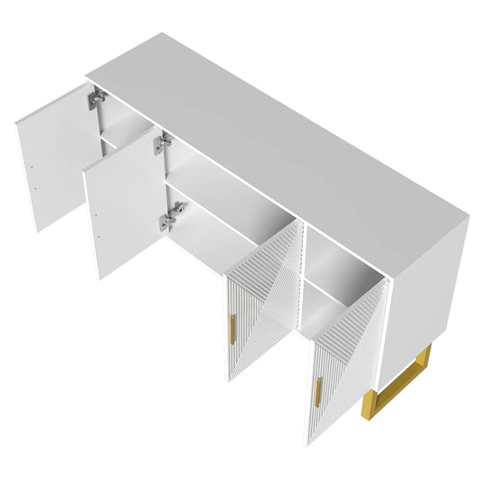 Dressoirkast – Dressoir – Opbergkast – Kast – Witte Kast – Hoogglans Deuren – Matte Gouden Pooten