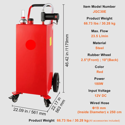 Jerrycan - Draagbare Brandstoftank - 30 Gallons Jerrycan - Reserve Tank - Benzine jerrycan - met pomp wielen - voor auto motor boot - Rood