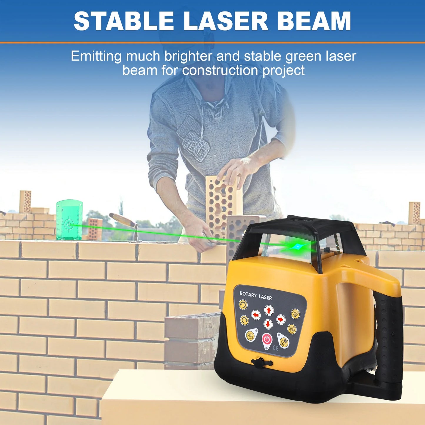 Laser - Bouwlaser -Laser Waterpas - Kruislijnlaser - Roterende Laserniveau - Groene Straal - Horizontale Scanmeetinstrumenten - IP54 - 16 × 16 × 18 cm - Geel