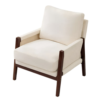 Relaxstoel – Loungestoel – Fauteuil – Leesstoel – Relaxfauteuil – Zitstoel – Chenillestof Bekleding – Massief Houten Frame - 76.5 x 83 x 95.5 cm - Wit