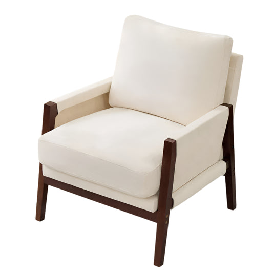Relaxstoel – Loungestoel – Fauteuil – Leesstoel – Relaxfauteuil – Zitstoel – Chenillestof Bekleding – Massief Houten Frame - 76.5 x 83 x 95.5 cm - Wit