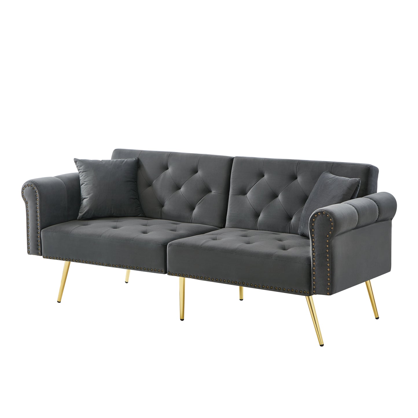 2-Zitsbank – Sofa Bed – Velours Bank – Slaapbank – Loungebank – Verstelbare Rugleuning – Gouden Metalen Poten