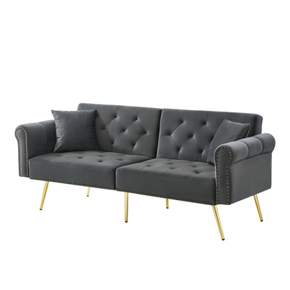2-Zitsbank – Sofa Bed – Velours Bank – Slaapbank – Loungebank – Verstelbare Rugleuning – Gouden Metalen Poten