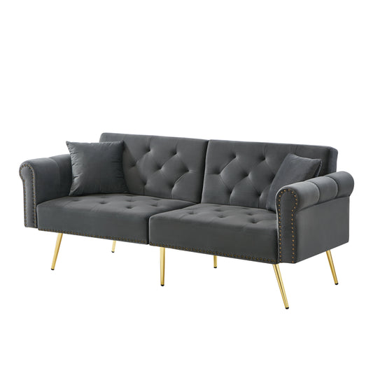 2-Zitsbank – Sofa Bed – Velours Bank – Slaapbank – Loungebank – Verstelbare Rugleuning – Gouden Metalen Poten