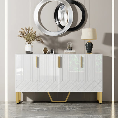 Woonkamerkast – Dressoir – Opbergkast – Sideboard – Ladekast – Hoogglans Wit – 4 Deuren Met Metalen Handgrepen – Afmetingen 140x80x40 cm