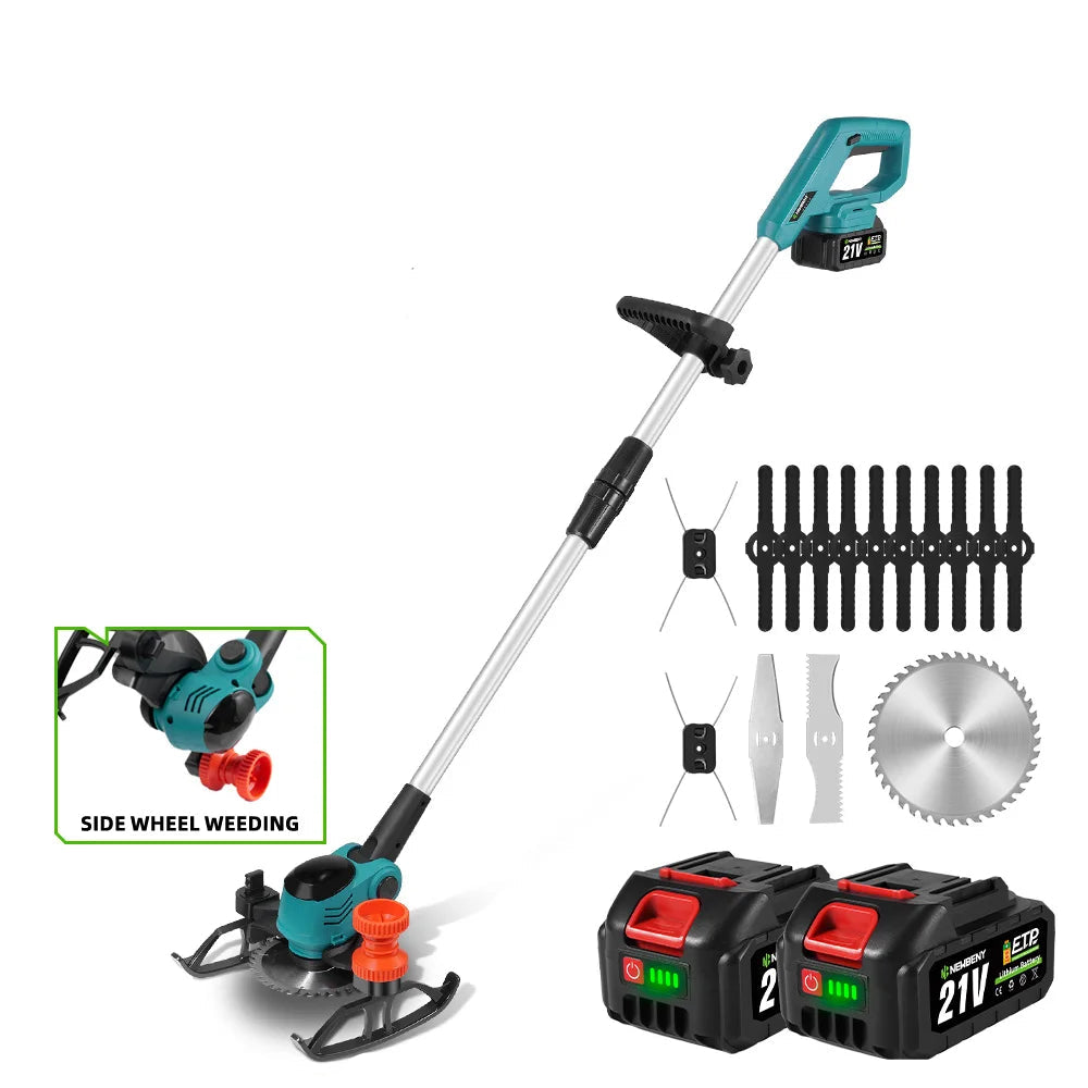 Handmaaier - Grasmaaier - Grastrimmer - Grasschaar - Grasmachine - 3000W - 6-Inch - Elektrische/Accu - Grastrimmer met 90° Verstelbare Kop – Snoerloos Tuingereedschap - 21V/18V Compatibel - Inclusief 2x Accu - QUORE