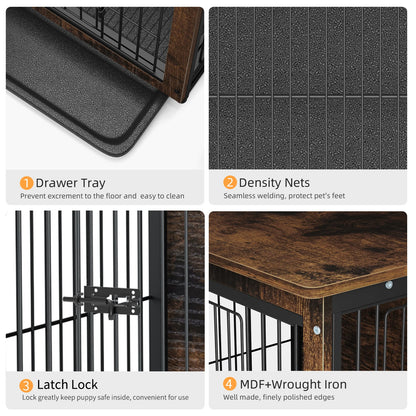 Bench Hond - 2 In 1 Honden Bench En Kast - Met Dubbele Deuren - Hout - Metalen Deuren - Uitneembare Mat - Waterproof - Maat S