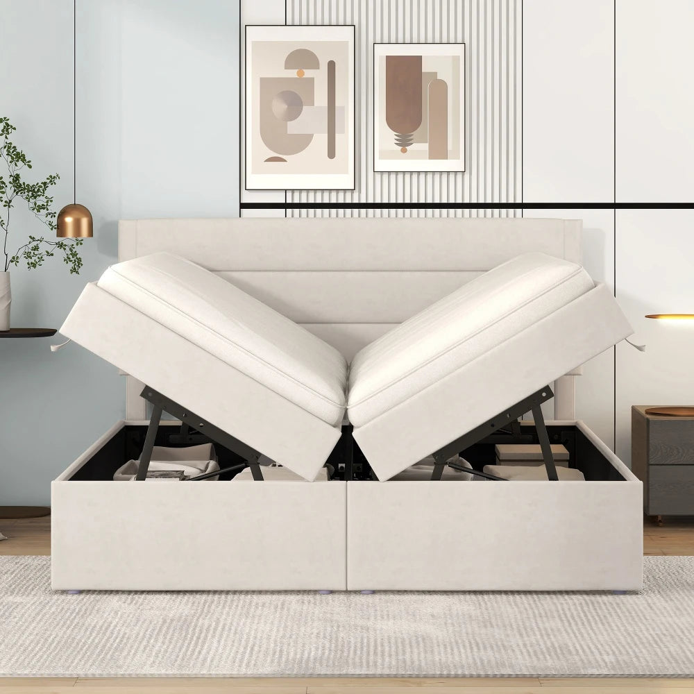 Tweepersoonsbed – Bed – Slaapbank – Boxspring – Opbergbed – Linnen Bekleding – Ruime Opbergruimte 140x200 cm