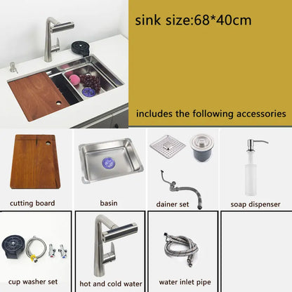 Undermount Spoelbak – Inbouw Spoelbak – Enkele Spoelbak – RVS Spoelbak – Keukenspoelbak – 68x40 cm – 304 Roestvrij Staal – Inclusief Multifunctionele Watervalkraan