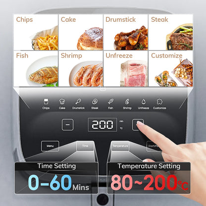 Heteluchtfriteuse - 5L - Oven - Touch Bediening - en Kijkvenster - Elektrische Olievrije - met Antiaanbakmand - Familieformaat - Lichtgrijs