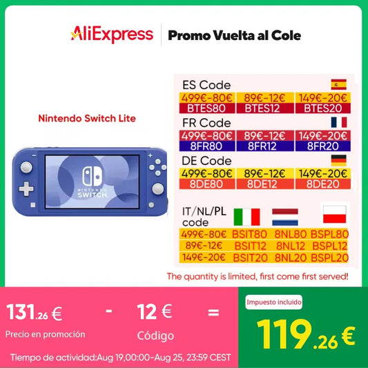 Consolas Nintendo Switch Lite - 32GB Batería 3570mah 5.5'' Compact and lightweight Built-in controllers Compatible games - QUORE