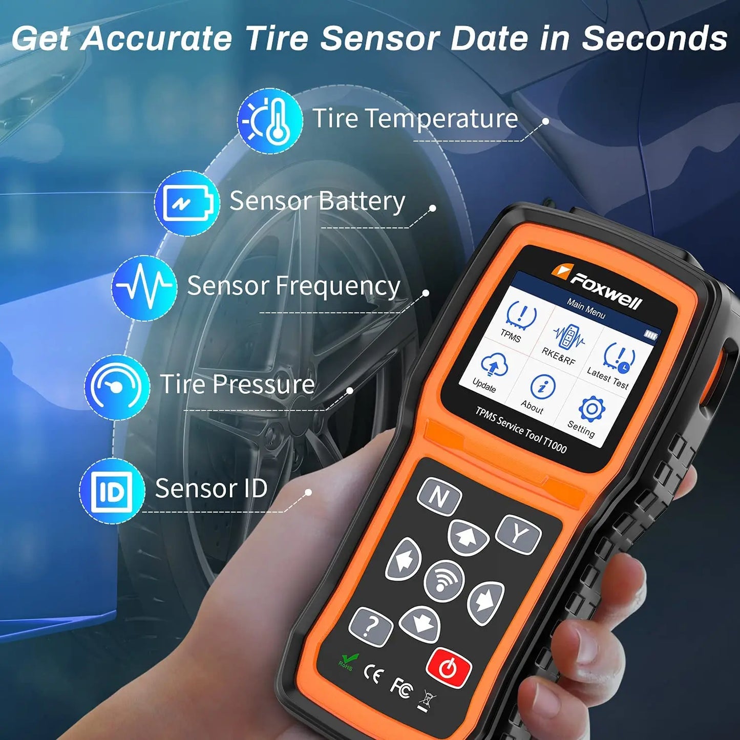 TPMS Scanner – Bandencontrole – Bandenspanning Meter – Sensor Tester – Key Fob Tester – Bluetooth Connectie – Meertalige Interface