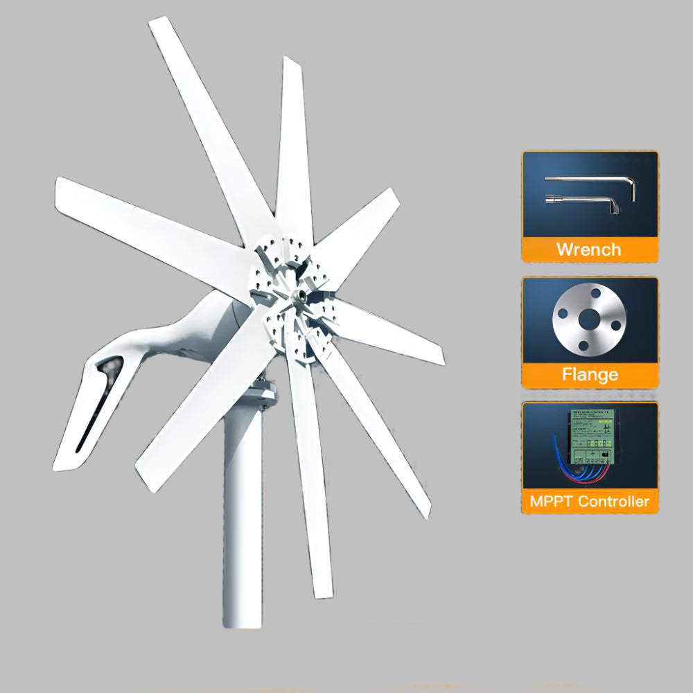 Windturbine – Horizontale Windmolen – Kleine Windgenerator – Duurzame Energie – 1000W Vermogen – Stil En Robuust - 12V - Met Gratis MPPT-controller