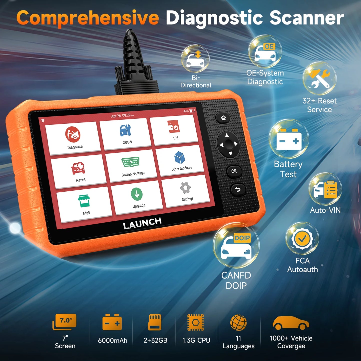 Autodiagnoseapparaat – Diagnose Tool – Auto Scanner – Foutcode Lezer – Reparatie Scanner – 32+ Servicefuncties – Live Data Streaming
