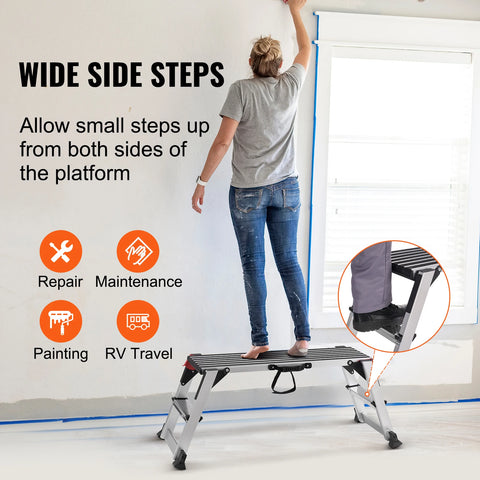 Vevor - Work Platform - Adjustable Work Platform - Folding Step - Load Capacity 660 lbs - Aluminum - for Vehicle Washing