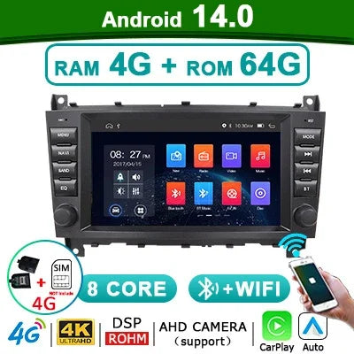 8” Multimedia Speler – Auto Radio – Navigatie Systeem – Touchscreen Multimedia – Inbouw Monitor – Android 14 – Draadloze CarPlay & Android Auto