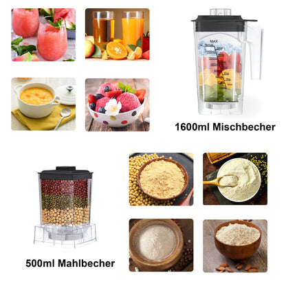 Blender – Blender Smoothie - Smoothie Maker - Blender to go - Foodprocessor - Keukenmachine - Professionele Blender met Smart Timer – 2200W – voor Smoothies, ijsblokjes, soepen & sappen - 2L BPA-vrije Kan + 600ML Droge Voedselmolen - QUORE