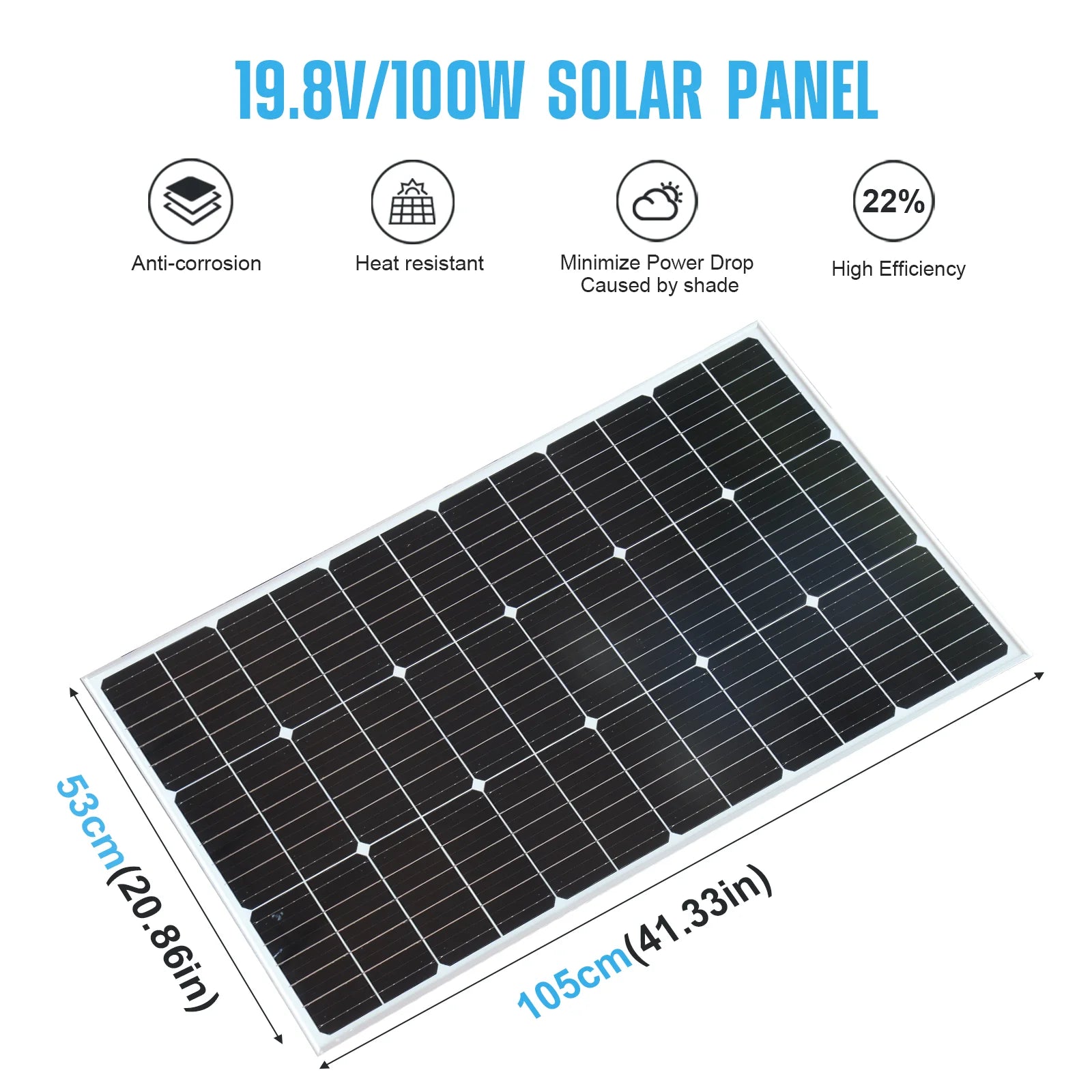 Zonnepaneel - Zonnepanelen - Zonne-energie - 18V PV Module fotovoltaïsche Cel Module - Krachtige Glazen - 100W - Waterdicht - Glas Zonnepaneel - voor Boot - Camper - Caravan - RV - Tuin - QUORE