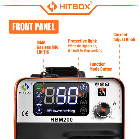 Hitbox - Lasmachine - Elektrische Lasser - 3 in 1 - MIG Halfautomatische Lasmachine - Zonder Gas Inverter MMA Boog MIG TIG Lasser Synergy - Oranje - Set 6