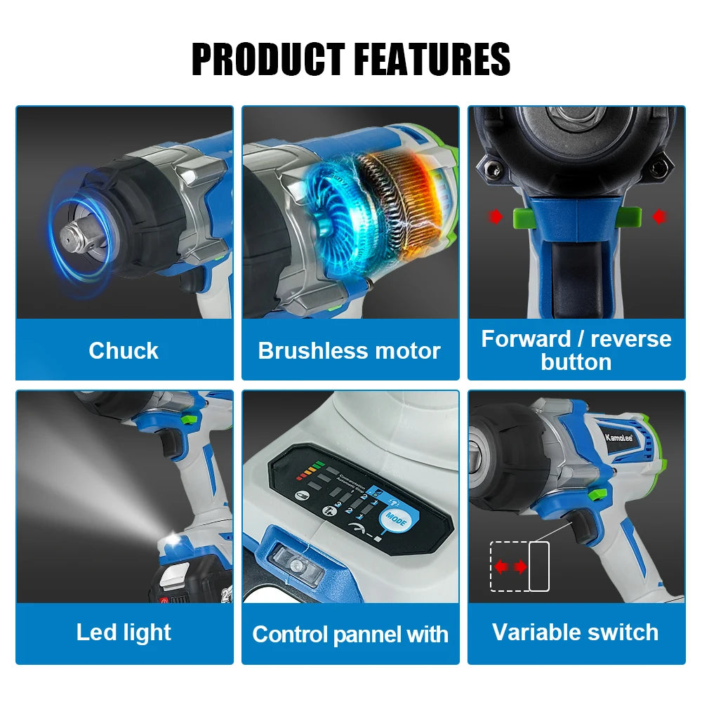 Elektrische Momentsleutel – Momentsleutel Draadloos – Momentsleutel 18V – Momentsleutel Borstelloos – Momentsleutel 3/4" – Maximaal Koppel 4100 N.m – Oplaadbare Batterij - Zonder Batterij - Kunststof
