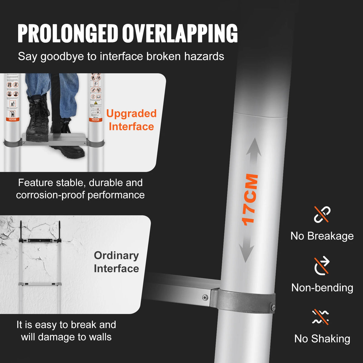 Vevor - Vouwladder Telescopisch Uitschuifbaar - Draagvermogen 170kg - Telescopische Vouwladder 4.5m - Telescopische Ladders - Soft Close - Soft Close - Aluminium - Vouwtrap - Vouw ladder - Steigerladder - QUORE