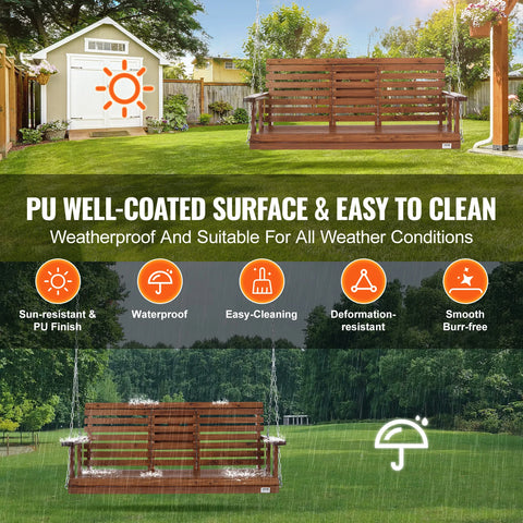 VEVOR Outdoor Porch Swing 5ft  Wooden Patio Bench Swing Garden Heavy Duty Swing Chair with Hanging Chains Upgraded 880lbs Load