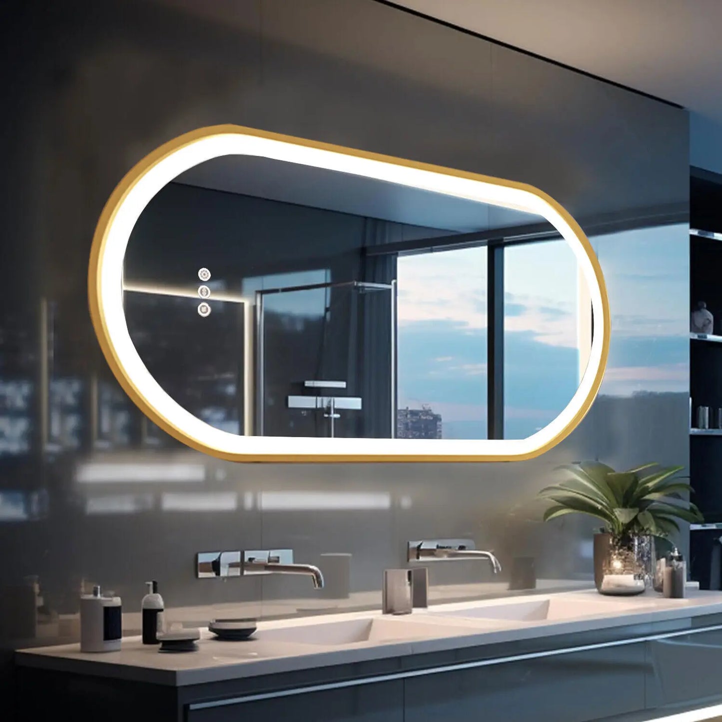 Badkamerspiegel – LED Spiegel – Ovale Spiegel – Gouden Spiegel – Anti-condens – Verstelbare Verlichting – Hoogwaardig Aluminium - 1200X600MM