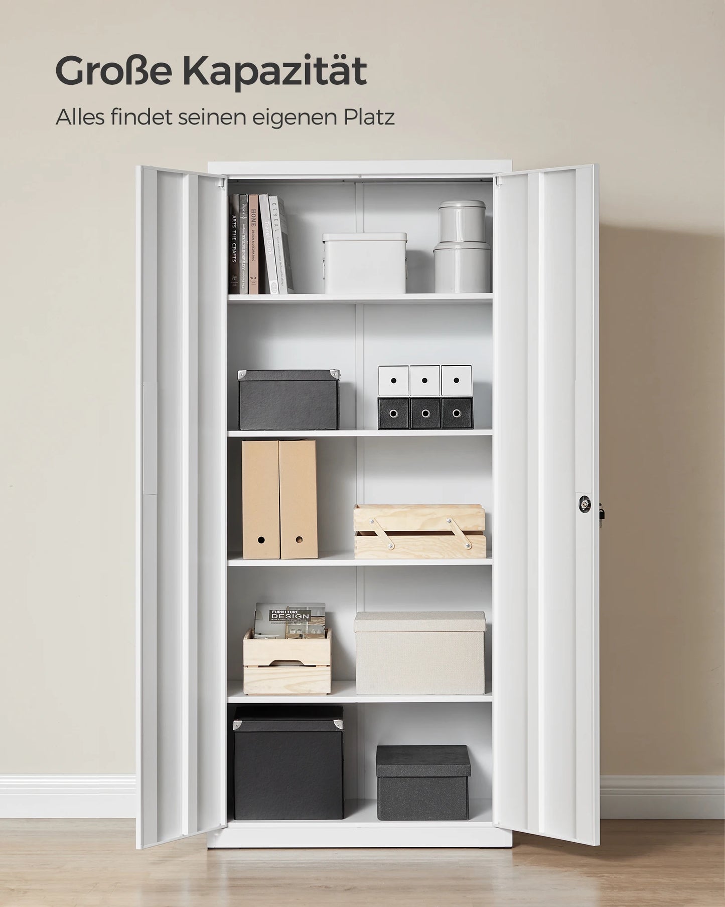 Stalen Archiefkast – Metaal Kast – Documentenkast – Opbergkast – Bureaukast – 5 Verstelbare Planken – Poedergecoat Staal - 40x80x180 cm - Wit - QUORE