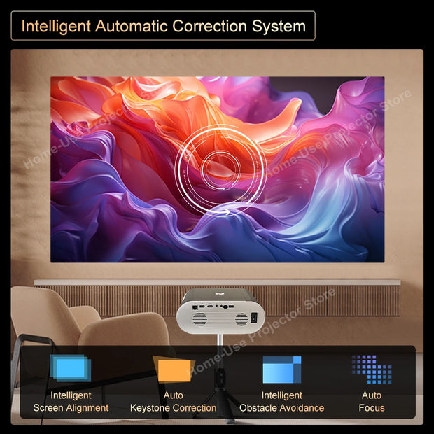 Alincoo - D7W - Beamer - Projector Beamer - Mini Meamer - Full HD 1080P - 1920x1080dpi - Automatische focus - 5G - met WiFi - 1300 Lumens - Wit