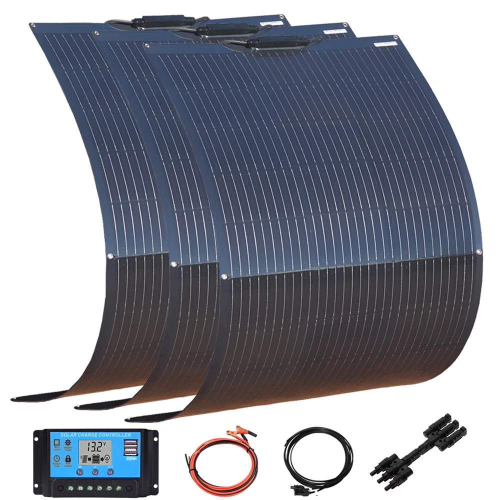 Zonnepaneel - Zonnepanelen - Monokristallijn - Flexibel - Buigzaam - Waterdicht - 450W - 3 Stuks Kit - voor Dak - Camper - Boot - Caravan - Off-grid Systeem