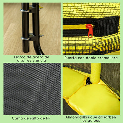 Kindertrek Trampoline Ø 140x120-140 cm met Veiligheidsnet - Schokdempers - Verstelbare Handgreep - Geschikt voor Binnen en Buiten - Geel