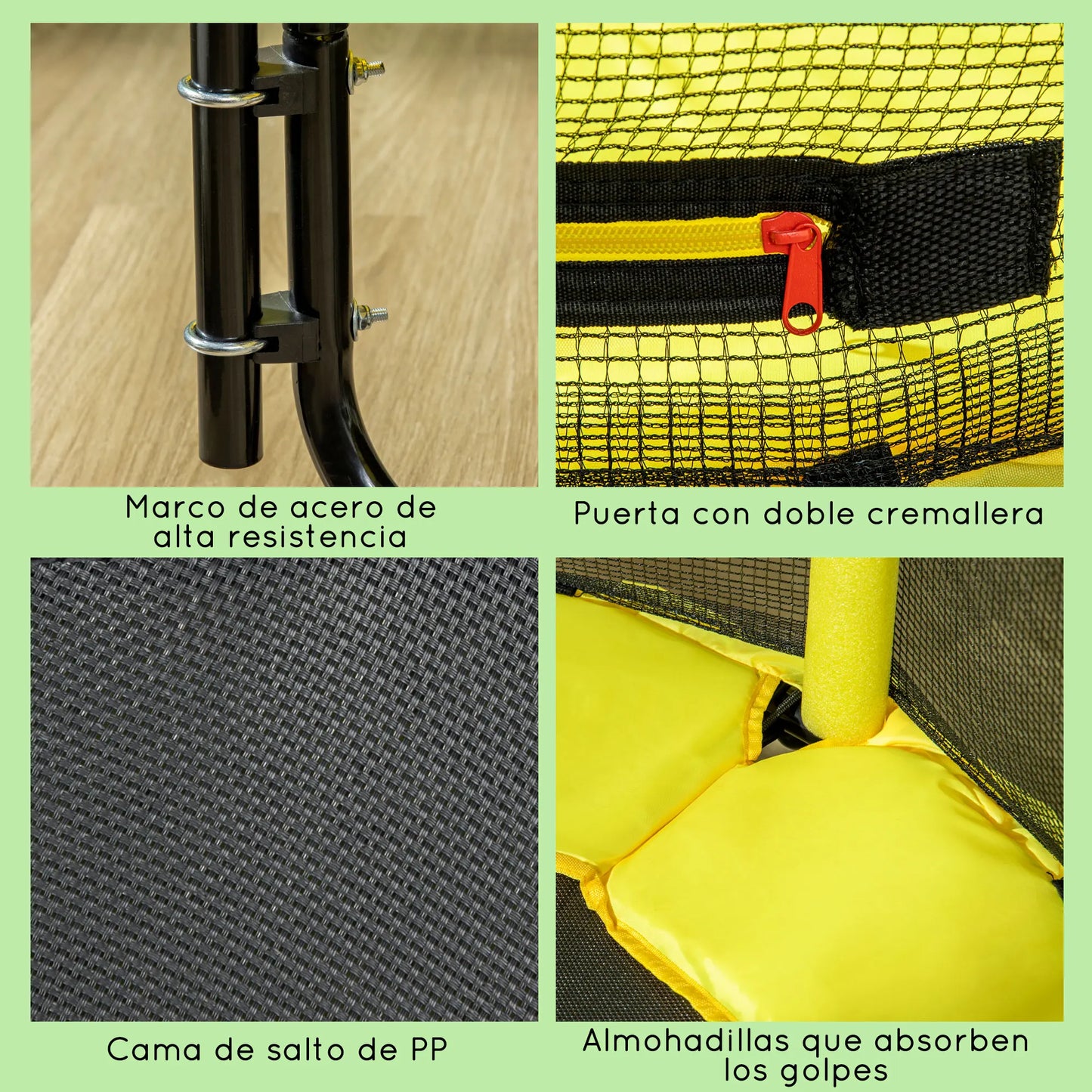Kindertrek Trampoline Ø 140x120-140 cm met Veiligheidsnet - Schokdempers - Verstelbare Handgreep - Geschikt voor Binnen en Buiten - Zwart