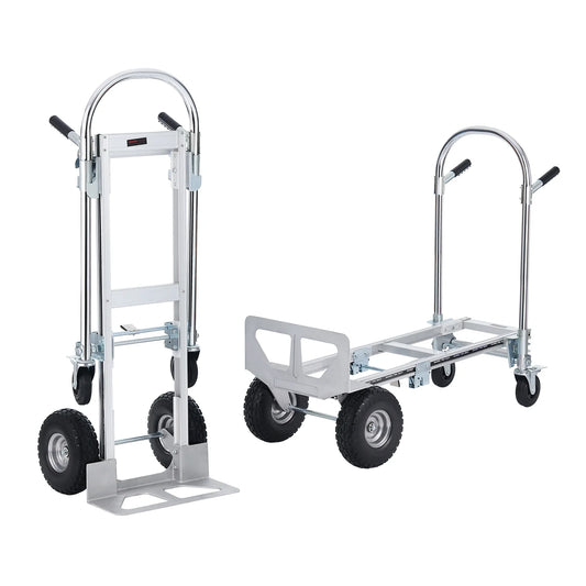 Steekwagen - Transportkar - Transportwagen - Magazijnwagen - Platformwagen -  4 in 1 - Opvouwbare - Aluminium - 450 kg Capaciteit - Heavy-Duty Trolley voor Magazijn, Supermarkt en Tuin - Steekkar