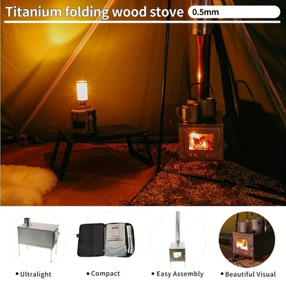 Titanium Houtkachel – Opvouwbare Kachel – Draagbare Stove – Camping Kamin – Outdoor Houtbrander – Lichtgewicht Titanium – Duurzaam En Compact - QUORE