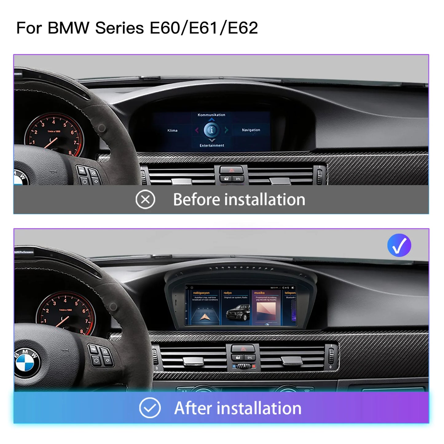 Multimedia Unit BMW – Multimedia Systeem – Auto Radio – Navigatiesysteem – Infotainment Systeem – Android 14 Besturingssysteem – 8,8 Inch HD Touchscreen – Draadloze CarPlay & GPS Navigatie