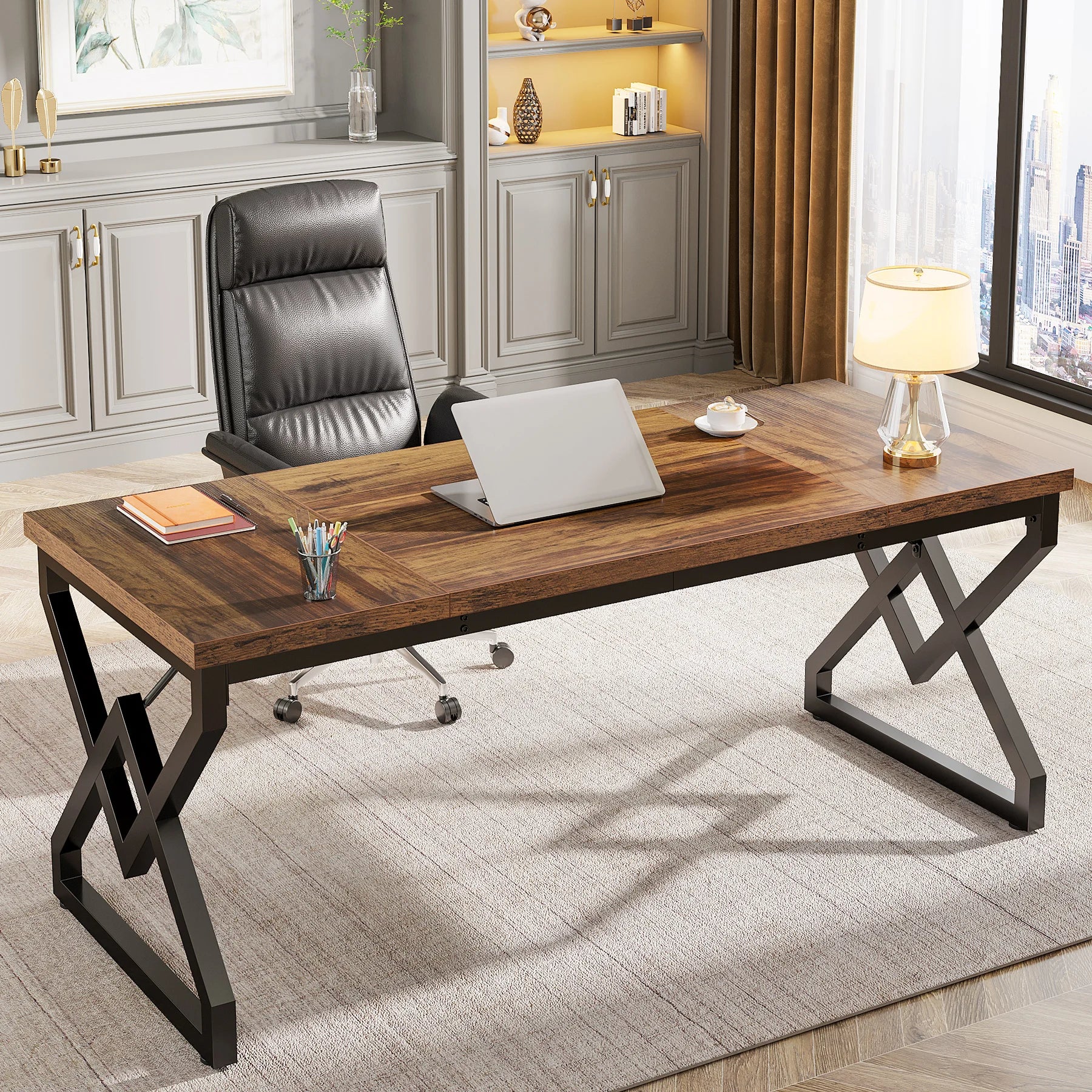 Bureau – Bureau Ruim – Werktafel – Schrijftafel – Stevig Hout – 160 Cm Lengte – Vintage Design - QUORE
