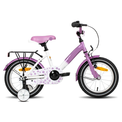 Kinderfiets - Loopfiets - Kleuterfiets - met Zijwielen - Inclusief Bel & Achterrek - Leuke Fiets - voor Meisjes en Jongens - van 2-7 Jaar - 16inch - Metaal - Paars